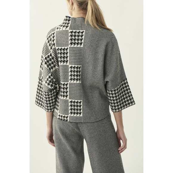 Joseph Ribkoff Houndstooth Herringbone Patchwork Knit Sweater Oversized Medium - Picture 7 of 10